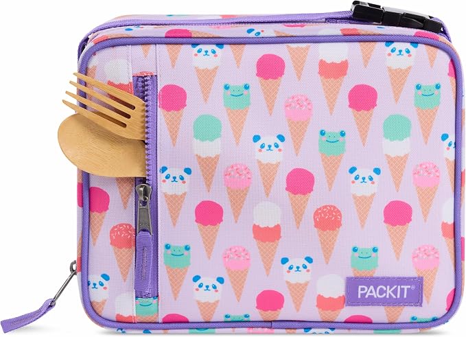 PackIt Freezable Classic Lunch Box, Ice Cream Critters, Built with EcoFreeze Technology, Collapsible, Reusable, Zip Closure With Zip Front Pocket and Buckle Handle, Designed for Fresh Lunch On the Go