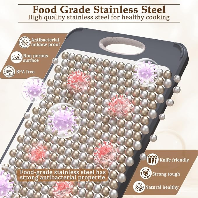 GUANCI Cutting Board for Kitchen, Non Toxic 2-in-1 Double Sided Design, 304 Food Grade Stainless Steel & Wheat Straw PP Chopping Board for Meat & Vegetables, Durable Kitchen Essential, Large 16”×11”