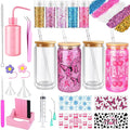 kiddgroo Snow Globe Tumbler Supplies, 25 Pcs DIY Snowglobe Cup Set– Includes 16oz Double-Wall Acrylic Tumbler, Cup Cradle, UV DTF Wraps, Craft Glitter & DIY Tools,Mothers Day Gifts