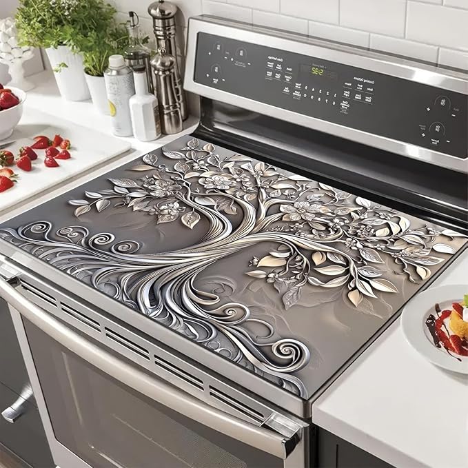 HOMETITUTE Tree of Life Stove Top Cover For Electric 28 x 20 inch Gas Stove Cover Pad Glass Flat Stovetop Covers Mat for Kitchen Fit Under Coffee Absorbent Mat Diatomite