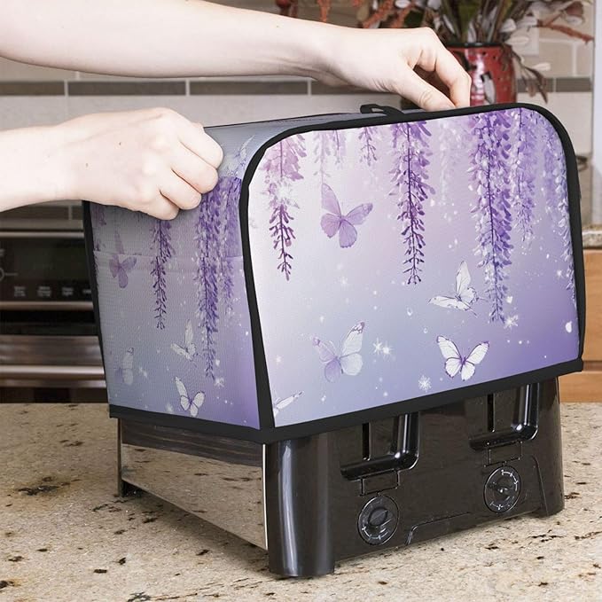 Toaster Cover 2 Slice Lavender Butterfly Light Purple Flower Kitchen Small Appliance Covers with Pockets Dust and Fingerprint Protection