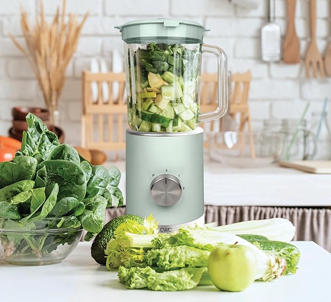 COOK WITH COLOR 300 Watt Blender: Powerful 2-Speed Control with Pulse, 4-Tip Stainless Steel Blades, 25oz (750ml) Jar, and Skid-Resistant Feet, Sage