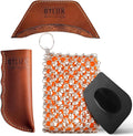 Cast Iron Care Bundle: 316 Stainless Steel 𝐓𝐫𝐢𝐩𝐥𝐞 𝐑𝐢𝐧𝐠 𝐂𝐡𝐚𝐢𝐧𝐦𝐚𝐢𝐥 Scrubber (Orange) & Extra Thick Leather Handle Cover Set of 2 (𝐌𝐚𝐝𝐞 𝐢𝐧 𝐆𝐞𝐨𝐫𝐠𝐢𝐚) – Perfect for Pan