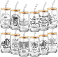 Domensi 12 Pcs Book Lovers Themed Gift 16 oz Glass Cups with Bamboo Lid Straw Library School Can Shaped Glass Cup for Women Men Teacher Readers Book Club Librarians Team Appreciation Gifts