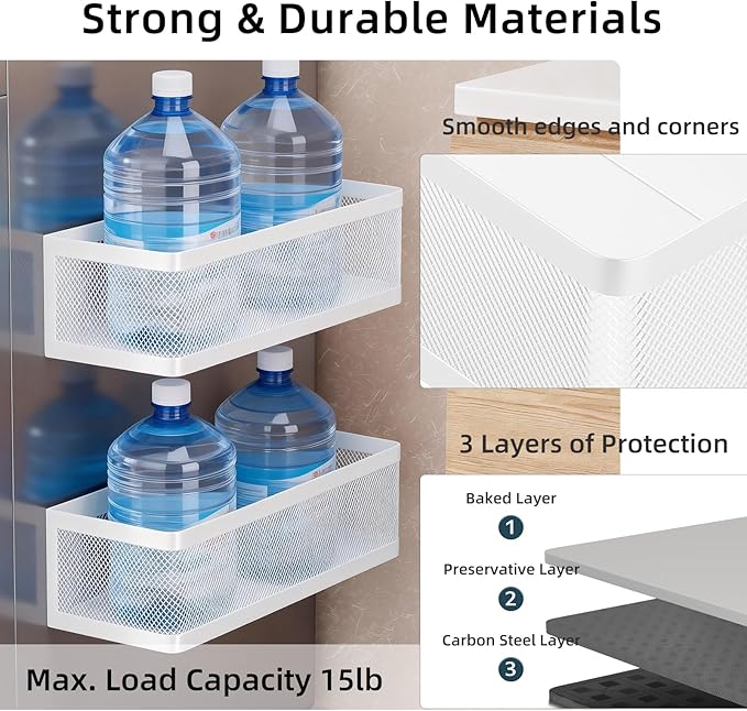 2 Pack Magnetic Shelves for Washing Machine, White Metal Magnetic Storage Baskets, Space-Saving Strong Hold Organizer for Laundry Room, Refrigerator, Bathroom, Kitchen, Pantry, Utility Room