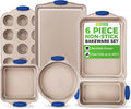 NutriChef 6-Piece Nonstick Bakeware Set - Premium Carbon Steel Baking Trays w/Heat-Safe Silicone Handles - Includes Loaf Pan, Muffin/Cupcake Pan, Round & Square Roaster Pans, Cookie Sheet - NCSBSG36