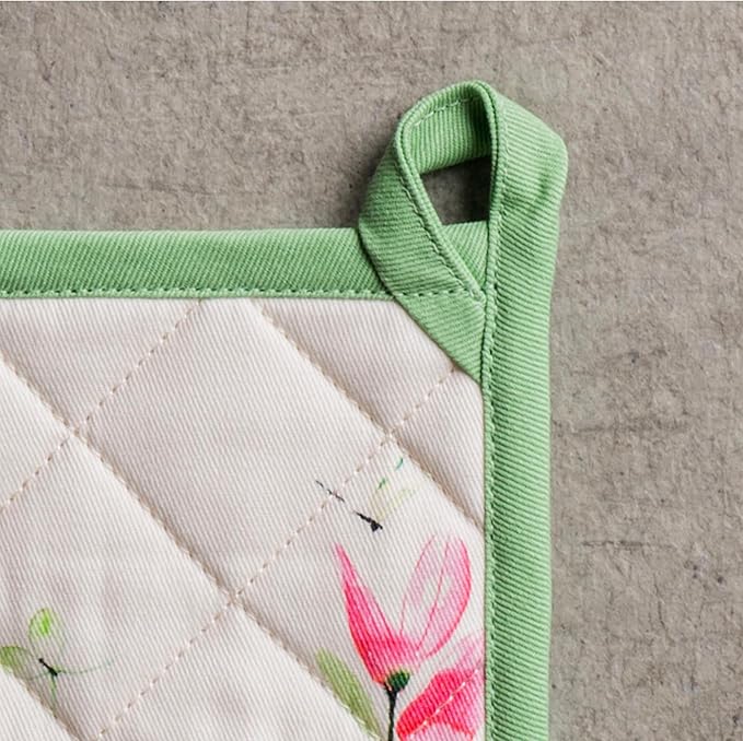 Maison d' Hermine Pot Holders 100% Cotton Heat Resistant Potholders 8" x 8" Hot Pads with Loop BBQ Cooking Baking Gifts for Mothers Day Handling Hot Pans Spring/Summer(Pack of 1, Botanical Fresh)
