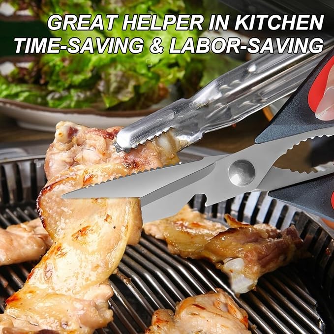 3 Pack Kitchen Scissors, Heavy Duty Kitchen Shears with Serrated Blade, Ergonomic Handle Poultry Shears, Stainless Steel Poultry Scissors For Turkey, Chicken, Thanksgiving, Christmas Day