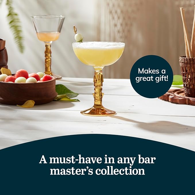 Libbey Tiki Coupe Cocktail Glasses, Vintage Style, Polynesian Inspired Coupe Martini Glasses Set of 4, Tropical Bar Glassware Set for Cocktail Party