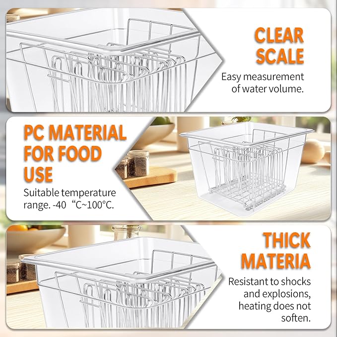 12 Quart Sous Vide Containers with Lid & Rack Compatible with Wancle Anova Nano AN500-US00 Pro 3.0 Mini Joule,most Instant Pot Sous Vide Cooker,BPA Free (Container with lid and rack, 12 QT)
