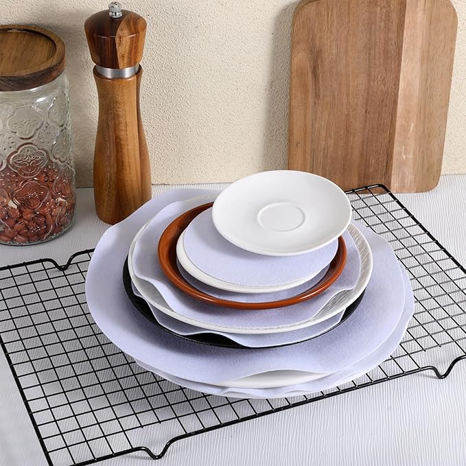 Plate China Storage Dividers, 160 Pcs Felt Plate Storage Containers Dividers Protectors 3 Sizes Thick Soft Round China Dish Protectors for Porcelain Cookware Protecting and Stacking, White