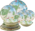 UPware 16 Piece Sea Turtle Melamine Dinnerware Sets, Outdoor Dishes Set, Plates and Bowls Sets, Service for 4, Multicolor
