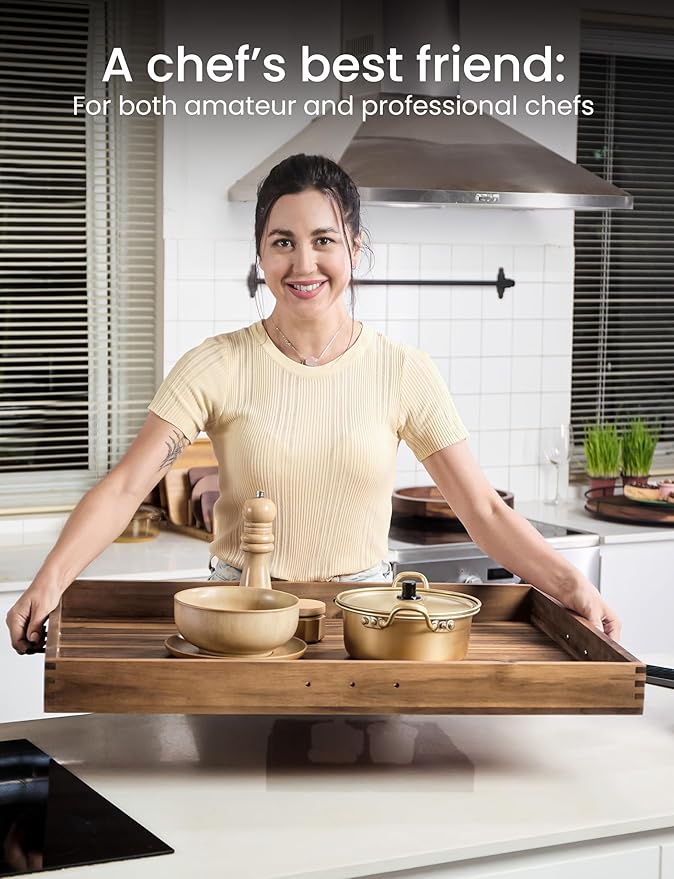 TIDITA Stove Top Covers for Electric Stove 30”x22” (Outer) / 28.9”x20.8” (Inner) - Acacia Wood Noodle Board for Gas Stovetop - Stove Top Covers for Gas Burners, Sink Cutting Board (Walnut color)