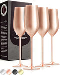 Gusto Nostro Stainless Steel Rose Gold Champagne Flutes Set of 4 - Unbreakable, Colorful Metal Champagne Glasses - Modern Toasting Flutes - Luxury Wedding Gifts for Couple - Wedding Registry Idea