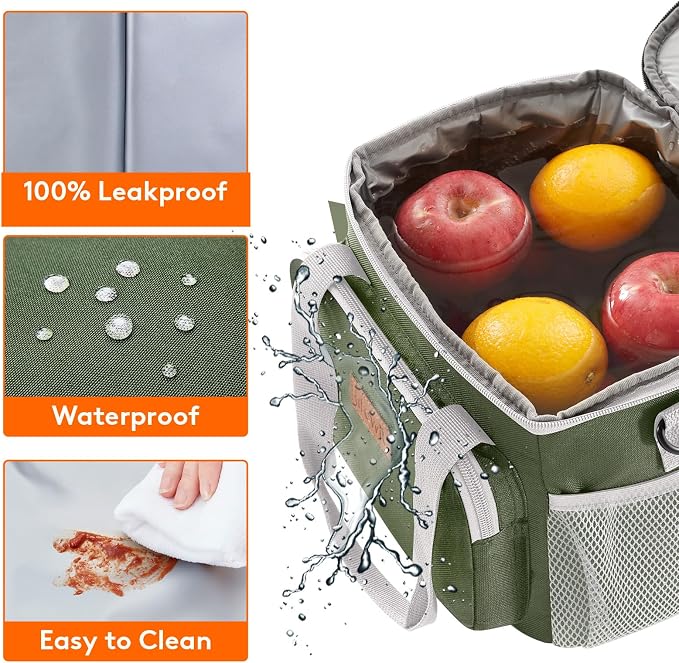 Lifewit Medium Lunch Bag, Insulated Lunch Box, Soft Cooler Cooling Tote for Adult Men Women, Gray and Green 12-Can (9L)