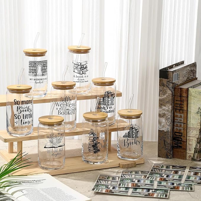 32 Pcs Books Club Gifts Book Lovers Gifts for Women Blind Date with a Read Include 16 oz Glass Cup Canvas Makeup Bag Ballpoint Pen Card for Librarian Reader Bookish Teacher