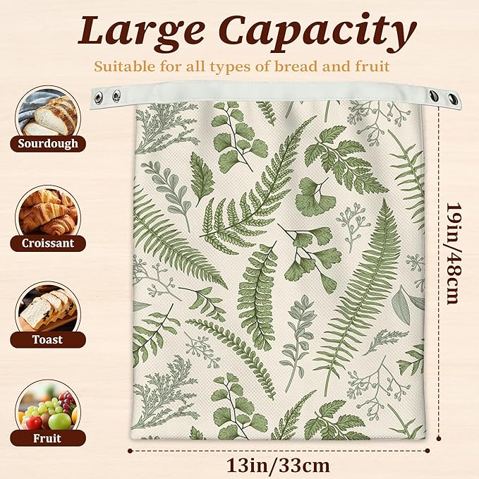 Bread Bags for Homemade Bread, Herbs Eucalyptus Leaves Botanical 2 Pack Linen and Beeswax Sourdough Storage Bags, Reusable Keeper, Keeps Breads Fresh Longer, Gifts for Bakers