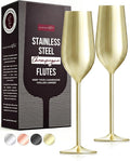 Gusto Nostro Stainless Steel Gold Champagne Flutes Set of 2 - Unique, Unbreakable, Colorful Metal Champagne Glasses - Modern Toasting Flutes - Luxury Wedding Gifts for Couple - Wedding Registry Idea