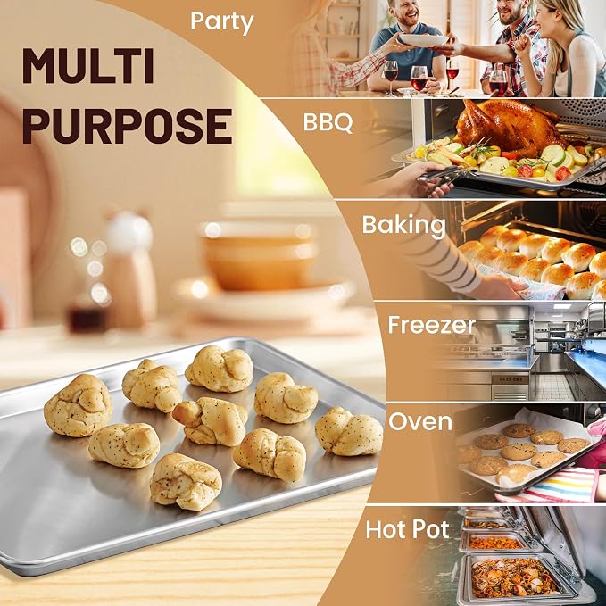 BIEAMA 6 Pack Quarter Size Aluminum Baking Sheet Pan, 13" × 10" | Commercial Cookie Sheets for Professional and Home Baking, roasting, bakery use, and everyday home kitchens