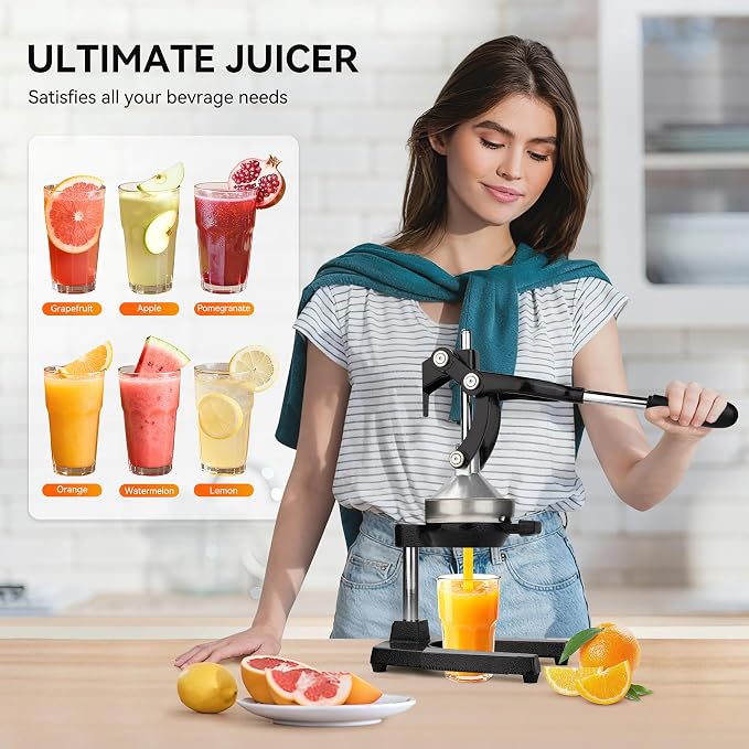 NCUE Cast Iron Juicer, Manual Juicer Hand Press for Citrus Pomegranate | Heavy-duty Body, Food-Grade 304 Stainless Steel, Detachable Easy Clean, Ergonomic Lever, Non-Slip Base for Home & Commercial