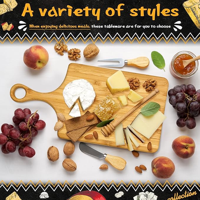 3 Sets Christmas Gifts Bridal Shower Favor Bamboo Wooden Square Cheese Board Gift Set Cheese Knives Mini Cutting Board Bulk Set Tags and Boxes Christmas Party Birthday