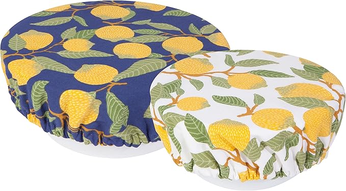 Now Designs Lemons Save It Reusable Cotton Bowl Covers 7.5 and 9.25 inch, Set of 2