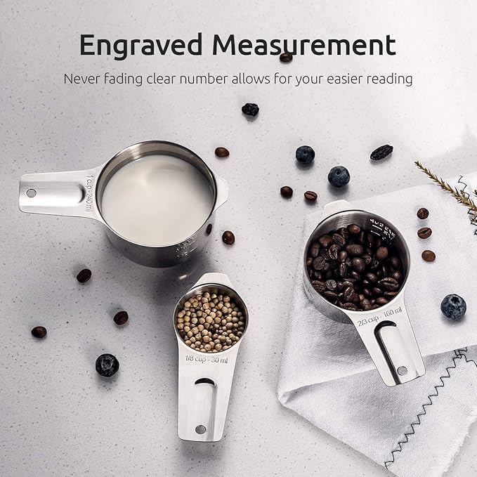 U-Taste 18/8 Stainless Steel Measuring Spoons Set of 6 and Measuring Cup Set of 7 for Dry and Liquid Ingredient with Engraved Measurement