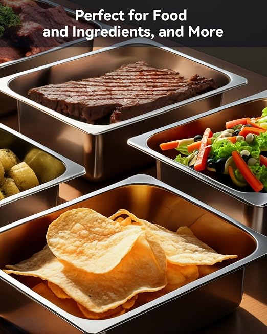 ZeroPone 4 Pack Hotel Pans with Lids, 1/1 Full Size 4" Deep Steam Table Pan, 19 Gauge Thickened Stainless Steel Anti Jam Steam Pan, Commercial Food Storage Containers