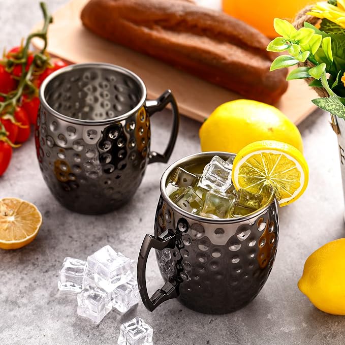 Hoolerry 12 Pcs Moscow Mule Mugs Bulk Black Stainless Steel Moscow Copper Plating Cups with Handle 12 oz Hammered Finish Cup for Chilled Drinks Coffee Wine Cocktail Wedding Birthday Gift