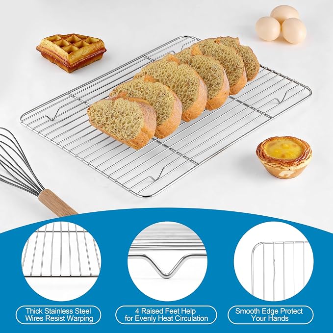 Herogo Baking Sheet with Wire Rack Set(2 Pans + 2 Racks), 16" x 12" x 1" Stainless Steel Jelly Roll Pan with Cooling Rack Set for Baking & Roasting, Non Toxic & Easy Clean
