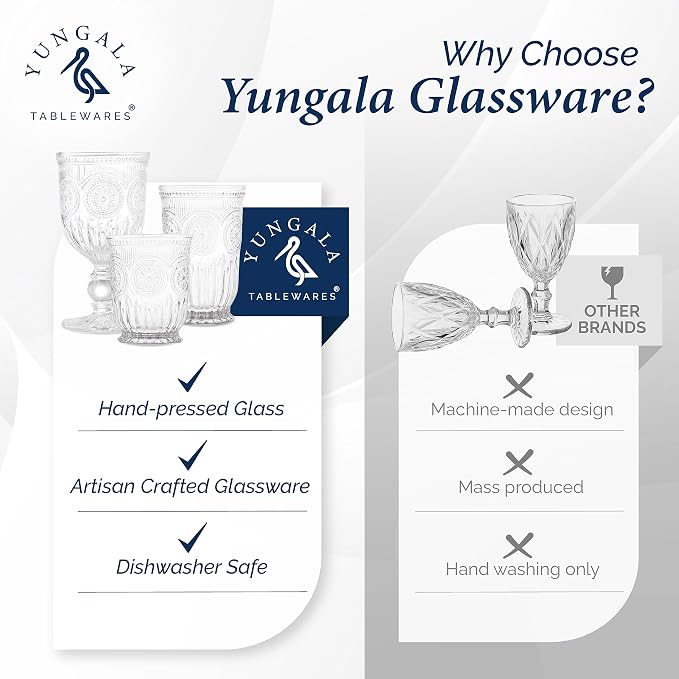 Vintage Wine Glasses,Set of 6 Glass Goblets for Water, Wine or Cocktails - Fancy Wine Glasses with a retro vibe. Sunflower Embossed Design on sturdy dishwasher-safe glasses.