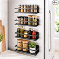 SMRCAD Metal Magnetic Spice Rack for Refrigerator, 4 pack Magnetic Shelf for Fridge Space Saving Seasoning Organizer for Any Metal Surface No Drilling Needed (BLACK -cut out, 4pack)