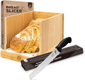 ABIOTO Serrated Bread Knife and Foldable Bread Slicer for Homemade Bread - An Ultimate Bread Slicing Set - No Splinters with HDPE Base and Maple Fingers
