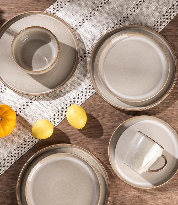 GBHOME Dinnerware Sets for 8, 24 Pieces Stoneware Plates and Bowls Sets, Scratch Resistant Dishes, Dishwasher & Microwave Safe, Reactive Glaze