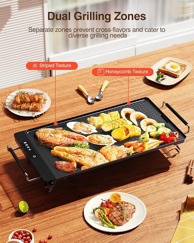 iTRUSOU Electric Griddle with Removable Touch Panel, IPX9 Waterproof, Dishwasher-Safe, 1300W Fast Heating in 10S, 18x10" Die-Cast Nonstick Plate, Foldable Design for Family Use (4–8 People)