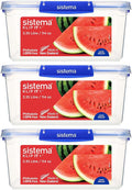 Sistema KLIP IT+ 3.35L Rectangle Food Storage Containers (3-Pack), Stackable & Airtight Food Boxes with Lids, Dishwasher, Freezer, & Microwave-Safe, BPA-Free, School Lunch Boxes