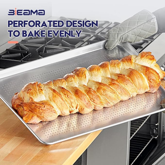 BIEAMA 6 Pack Full Size 18" x 26" Aluminum Baking Sheet Pan Perforated, Commercial Bakery Equipment Cookie Sheets, NSF Approved Baking Tray | Aluminum Commercial Bakery Equipment Cookie Sheets, NSF Approved Baking Tray