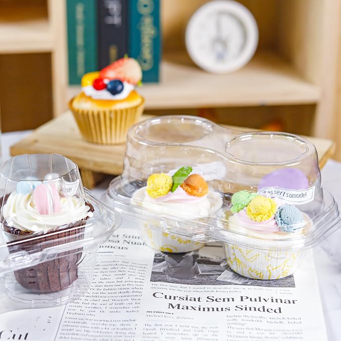 NPLUX 2 Count Cupcake Containers 50 Pack Cupcake Holders with Detachable Tall Dome Lids Clear Plastic Stackable Cupcake Boxes for 100 Cupcakes, BPA Free, Standard Size