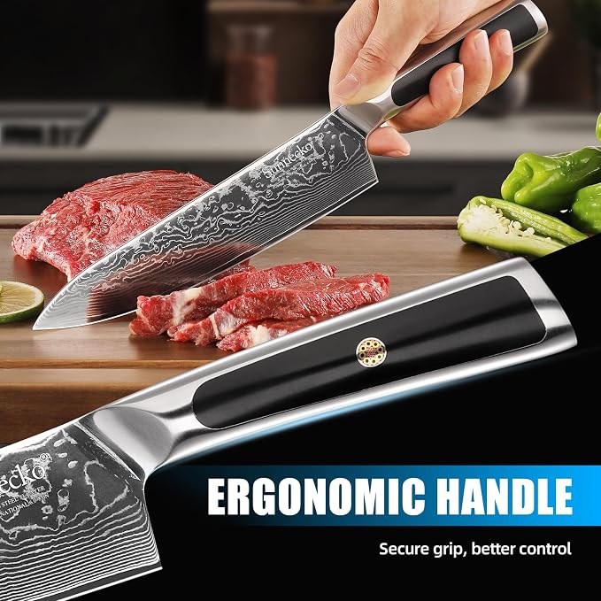 Sunnecko Kitchen Knife Set of 3, Chef Knife Set Damascus Steel Knives Set for Kitchen Sharp VG10 Corn, Full Tang with Gift Box