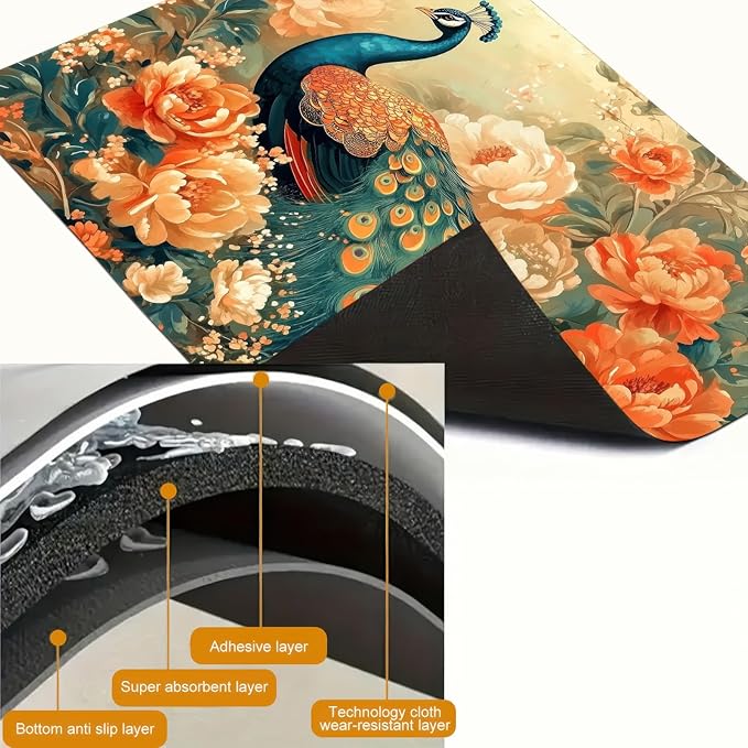 HOMETITUTE Stove Top Cover for Electric Stove 28x20 Inch Diatomite Dish Drying Mat Glass Top Burner Protector Kitchen Counter Mat Peacock Kitchen Decor Stove Pad Stove Top Mat