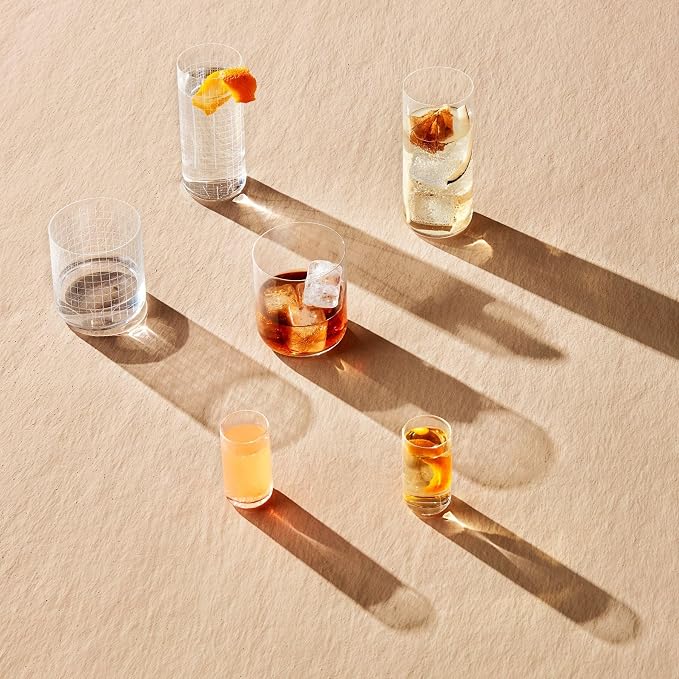 NUDE GLASS NUDE Whiskey Glasses Set of 4 DOF – 13.25 oz Finesse Grid Lead-Free Crystal Old Fashioned Glass