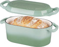 VORRINGARD Oval Dutch Oven Pot with Lid, Enamel Coating Cast Iron Bread Pans for Homemade Sourdough Bread Baking, Cooking, 4 Quart, Green