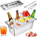 Stainless Steel Ice Cube Trays and Bucket, Metal Ice Cube Mold Trays for Freezer, Vintage Design with Release Lever Remove Handle for Making Large Cubes Kitchen Bar (Tweezers & Hammer)