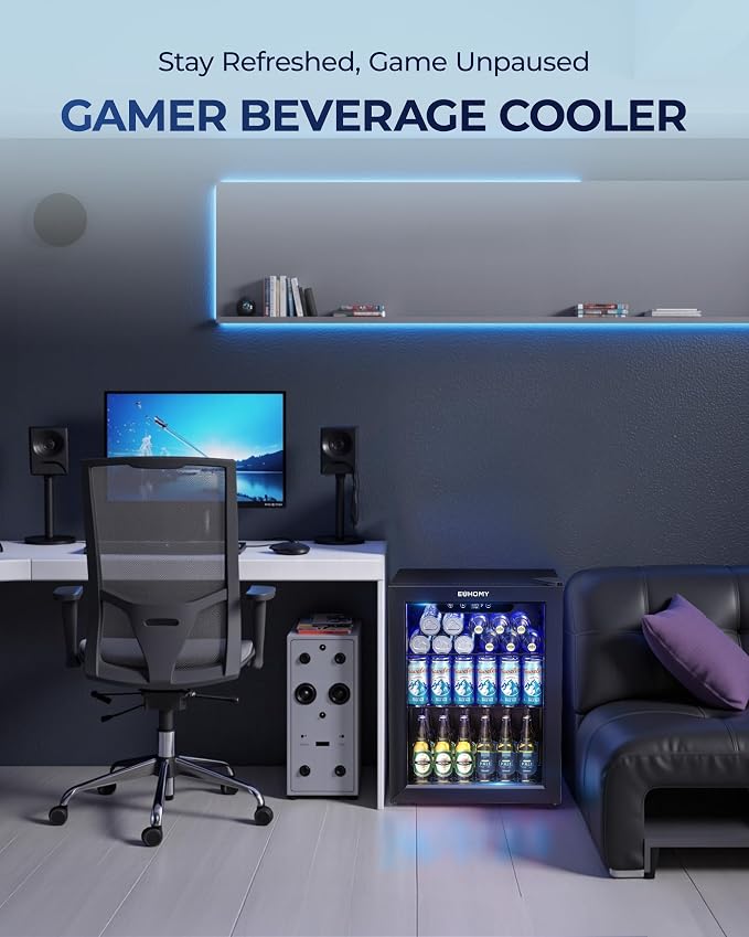 EUHOMY Beverage Refrigerator Cooler - 68 Can Mini Fridge with Glass Door for Soda, Beer, Wine, Small Refrigerator with Digital Temperature Control and Adjustable Shelves for Home Office Bar, 1.7 Cu.ft