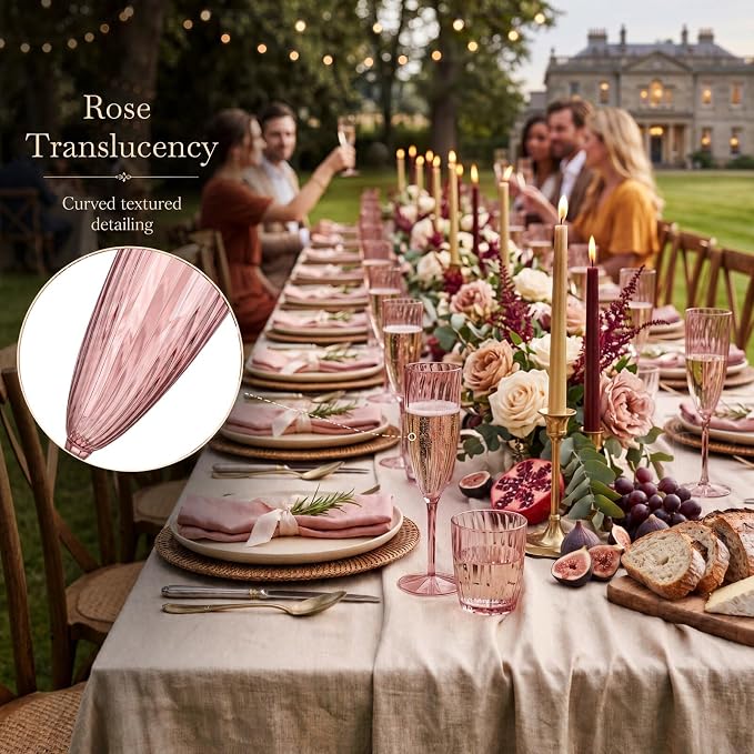 WDF 36PCS Rose Plastic Champagne Flutes - 6OZ Rose Champagne Flutes Party Supplies for Wedding/Birthday/Baby Shower/Anniversary