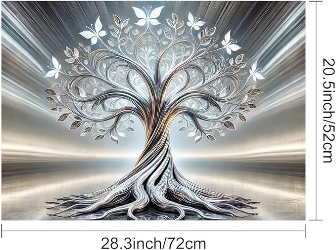 HOMETITUTE Silver Tree Stove Top Covers Pad Kitchen Decorations Dish Drying Mat 28 x 20 inches Tree of Life Coffee Bar Mats Absorbent Pad Fit Coffee Maker Machine Dish Drying Kitchen Decor