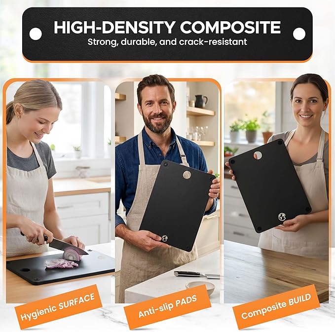 Composite Wood Cutting Board Set of 3 – Dishwasher Safe, Non-Toxic & Plastic-Free Cutting Boards for Kitchen – Extra Large, Large & Small Non-Slip Wood Charcuterie & Chopping Boards (Black)