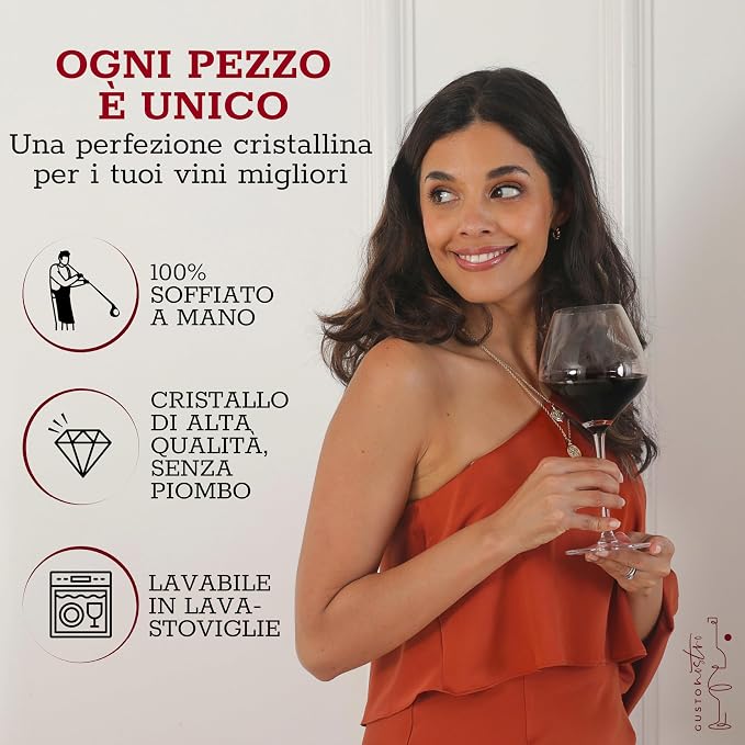 Gusto Nostro Crystal Wine Glasses Set of 6, 22 Oz Long Stem Modern Wine Glasses for White and Red Wine, Dishwasher Safe, Fancy, Elegant, Large and Tall Wine Glass for Wedding Christmas Anniversary