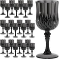 7OZ Plastic Wine Glasses, Reusable Vintage Goblets Unbreakable Drinking Glasses Crystal Water Cups Champagne for Wedding, Parties (24, Black)