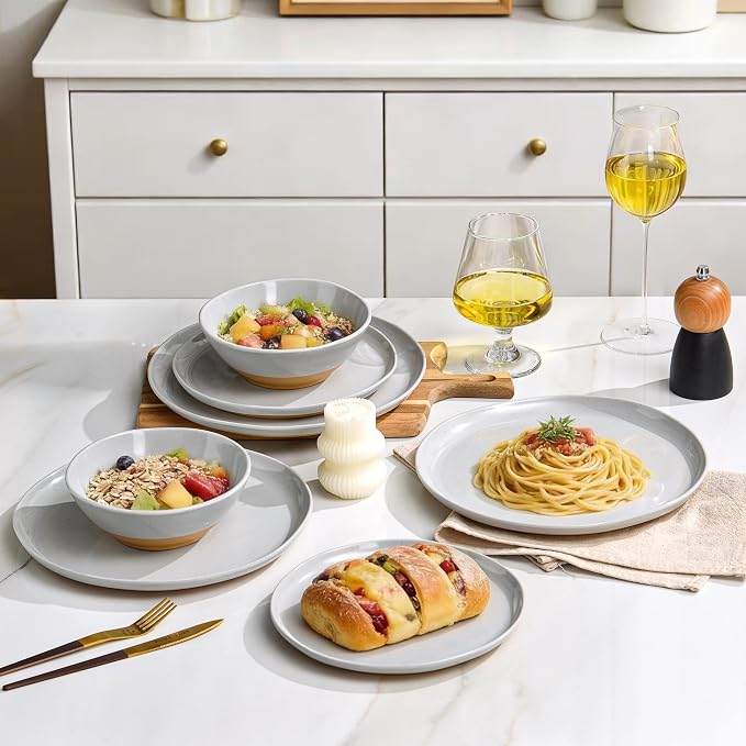 12-Piece Melamine Dinnerware Set for 4, Unbreakable Plates and Bowls, Dinner Dishes Set for Patio, RV and Camping, Dishwasher Safe